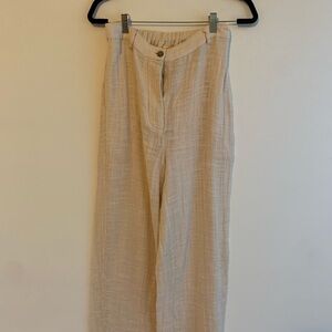 Cream Textured Wide-Leg Pants